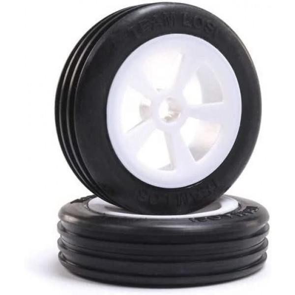 Losi Rib Front Tire, Mounted, White (2): Mini JRX2