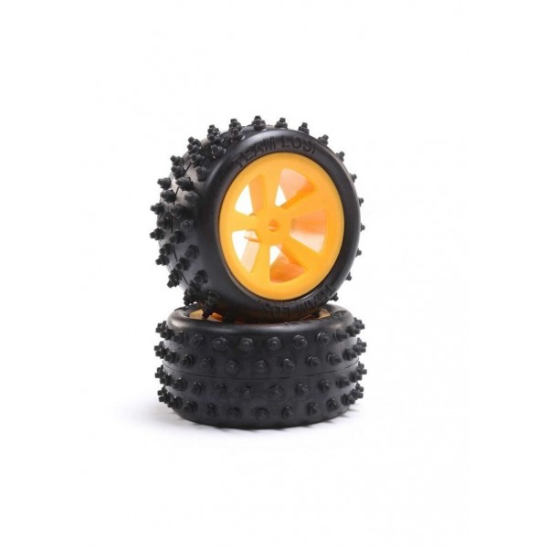 Losi 4 Row Rear Tires, Mounted, Orange (2): Mini JRX2