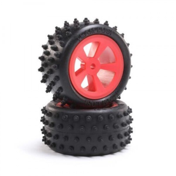 Losi 4 Row Rear Tires, Mounted, Red (2): Mini JRX2