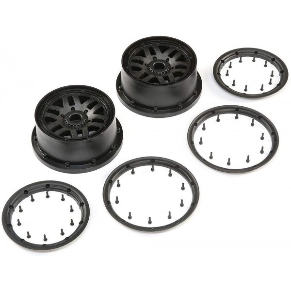 Losi 1/5 Front/Rear 4.75 Wheel and Beadlock Set, 24mm Hex, Black (5ive-T 2.0) (2)