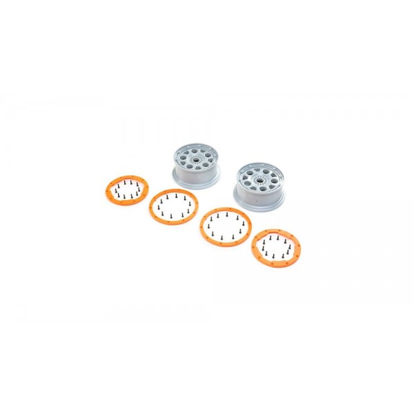 Losi 1/5 scale 4.75" Beadlock Wheels, 24mm, Silver/Orange (DBXL-E 2.0) (2)