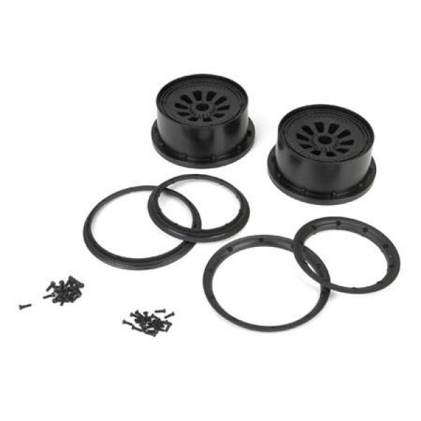 Losi Wheel & Beadlock Set, Black (5T) (2)