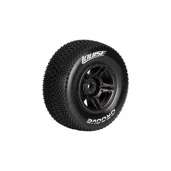 Louise RC SC-Groove 1/10 Short Course Tires, Soft, 12, 14 & 17mm Removable Hex on Black Rim (2)