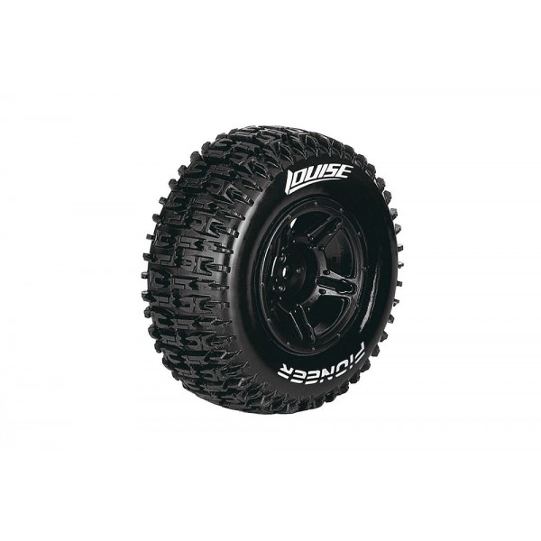 Louise RC SC-Pioneer 1/10 Short Course Tires, Soft, 12, 14 & 17mm Removable Hex on Black Rim (2)