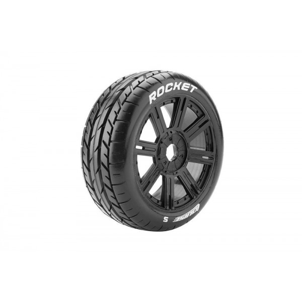 Louise RC B-Rocket 1/8 Off-Road Buggy Tires, 17mm Hex, Mounted on Black Spoke Rim, Soft, Front/Rear (2)