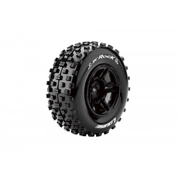 Louise RC SC-Rock 1/10 Short Course Tires, Soft, 12, 14 & 17mm Removable Hex on Black Rim (2)
