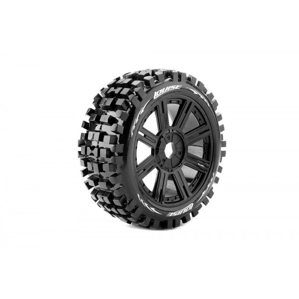 Louise RC B-Ulldoze 1/8 Off-Road Buggy Tires, 17mm Hex, Mounted on Black Spoke Rim, Soft, Front/Rear (2)