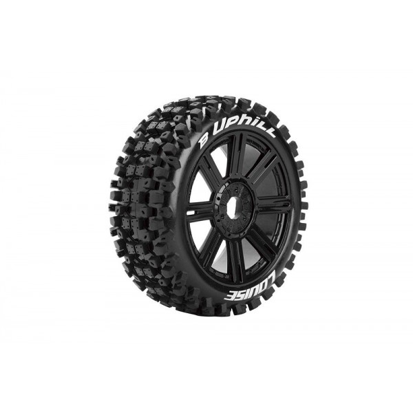 Louise RC B-Uphill 1/8 Off-Road Buggy Tires, 17mm Hex, Mounted on Black Spoke Rim, Soft, Front/Rear (2)