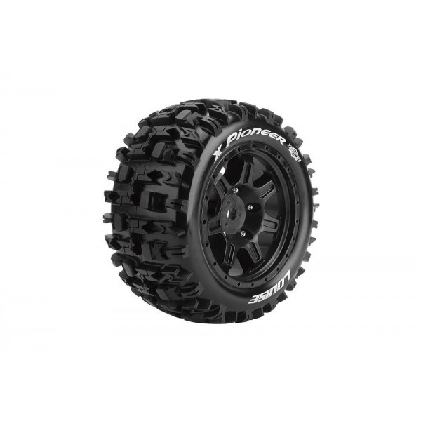 Louise RC MFT X-Pioneer Sport Monster Truck Tires, 24mm Hex, Mounted on Black Rim (2), fits X-MAXX