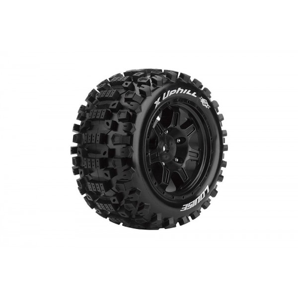 Louise RC MFT X-Uphill Sport Monster Truck Tires, 24mm Hex, Mounted on Black Rim (2), fits X-MAXX