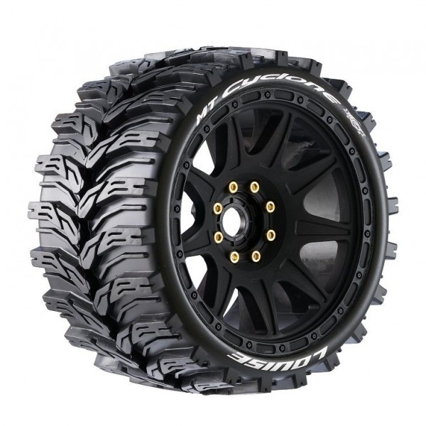 Louise RC MT-Cyclone Speed 1/8 Monster Truck Tires, 0" & 1/2" Offset, 17mm Removable Hex on Black Rim, Soft(2)