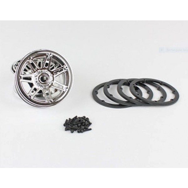 Pit Bull Tires 1.9 Beadlock Raceline #931 Injector, Chrome Wheels and Black Rings, Includes Hardware