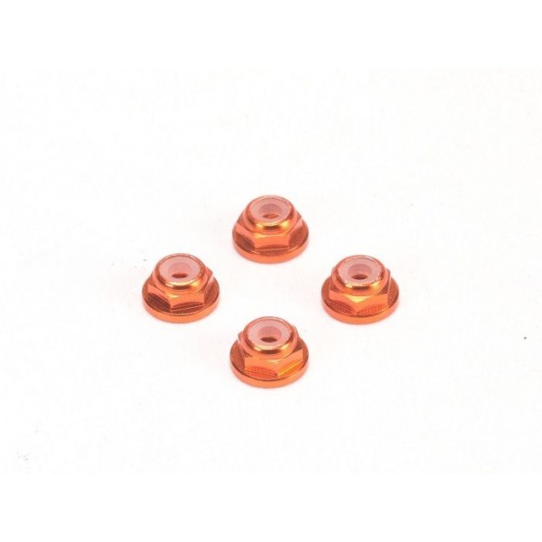 PN Racing Aluminum 2mm Flanged Wheel Lock Nuts, Orange (4)