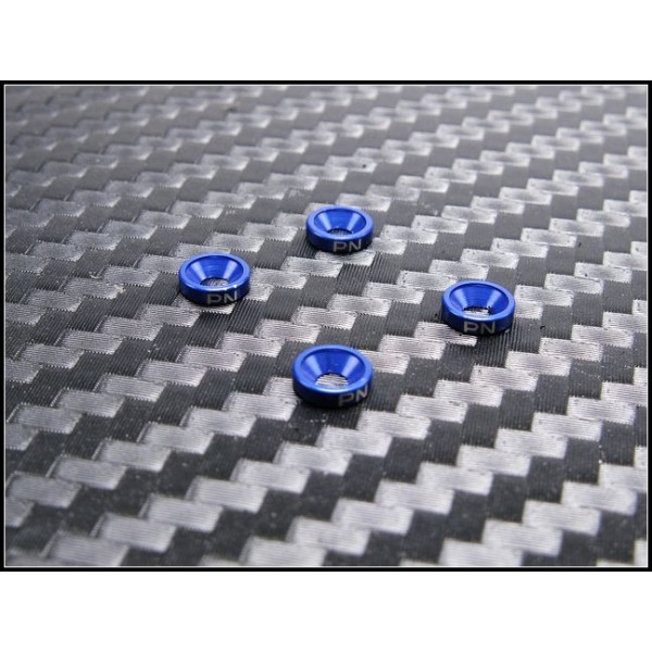 PN Racing PN Racing Aluminum M2 Countersunk Washers, Blue (4)