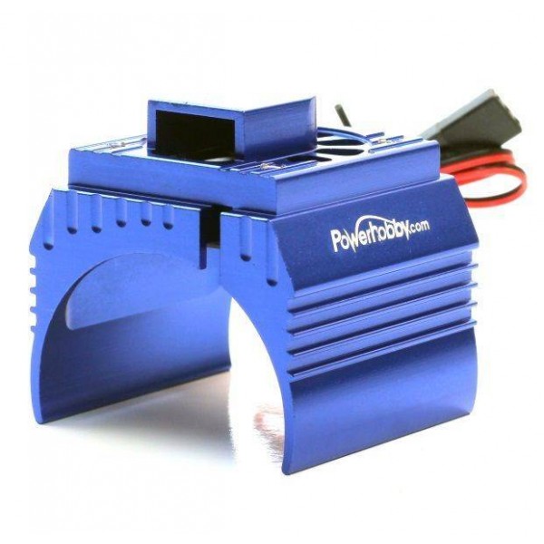 Power Hobby Aluminum Motor Heatsink & Cooling Fan For 1/8 Size Motors, Blue