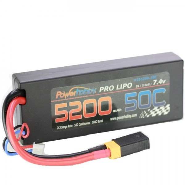 Power Hobby 5200mAh 7.4V 2S 50C LiPo Battery with Hardwired XT60 Connector w/HC Adapter