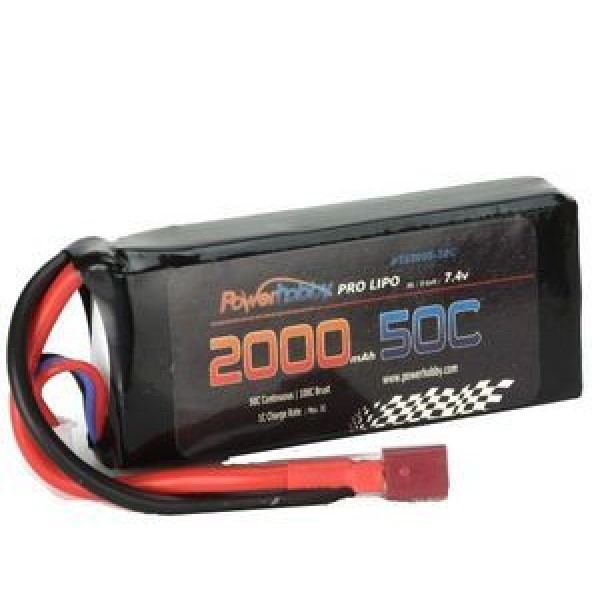 Power Hobby 2000mAh 7.4V 50C 2S Lipo Battery with Hardwired T-Plug