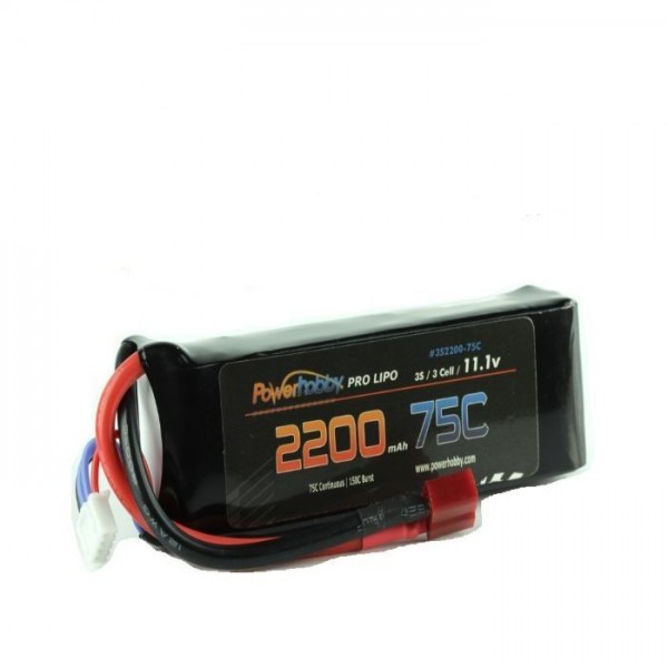Power Hobby 3S 11.1V 2200MAH 75C Lipo Battery with Hardwired T-Plug