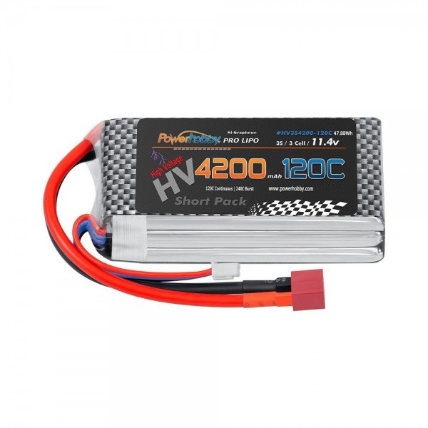 Power Hobby 3S 11.4V 4200mAh 120C Graphene + HV LiPo Shorty Battery with T-Plug