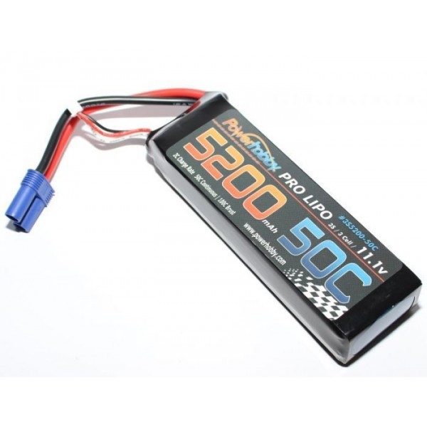 Power Hobby 5200mAh 11.1V 3S 50C LiPo Battery with Hardwired EC5 Connector