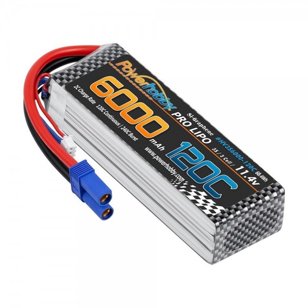 Power Hobby 3s 11.4V 6000mah 120c Graphene + HV Lipo Battery w EC5 Plug