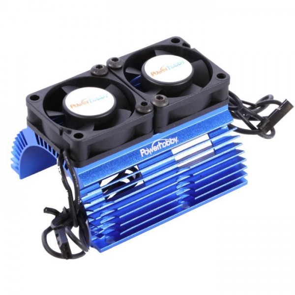 Power Hobby Heat Sink w/ Twin Tornado High Speed Fans, for 1/8 Motors, Blue
