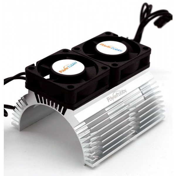 Power Hobby Heat Sink & Twin Turbo High Speed Cooling Fans, Silver (1/8 Motors)