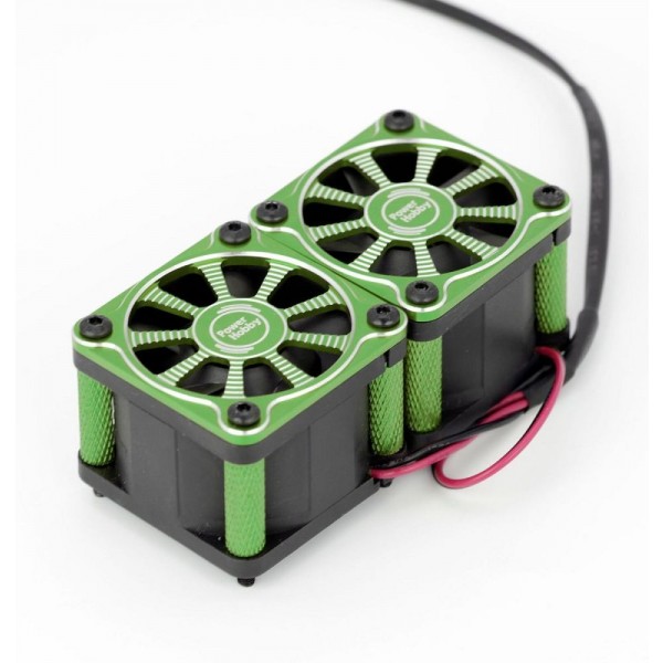 Power Hobby Twister Twin / Dual 40mm 1/8 1/5 Motor Aluminum Cooling Fan, Green