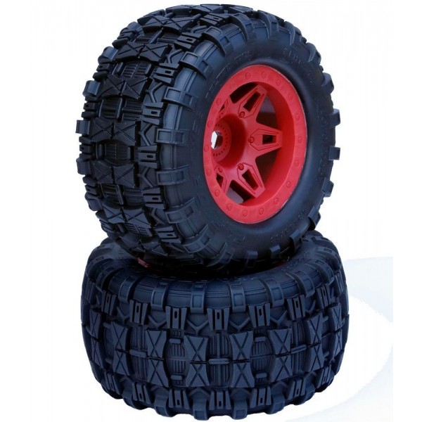 Power Hobby 1/8 Raptor 3.8" Belted All Terrain Tires 17mm Mounted - Red