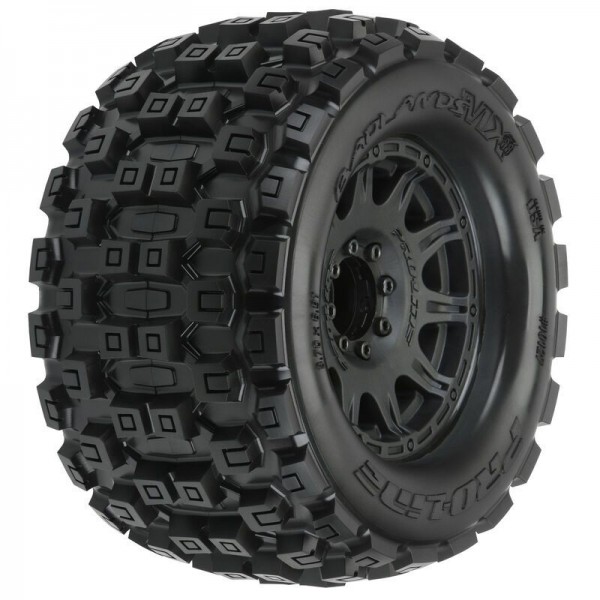 Pro-Line Badlands MX38 3.8" All Terrain Tires Mounted on Raid Black 17mm Wheels (2)
