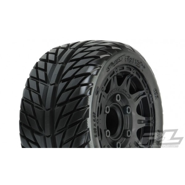 Pro-Line Street Fighter Mounted LP 2.8" Street Tires on Raid Black Wheels (2)