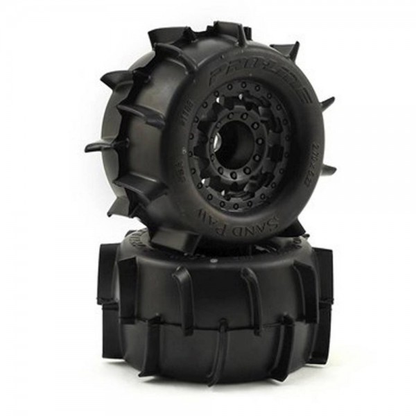 Pro-Line Sand Paw 2.8" tires mounted on F-11 Black 17mm hex wheels (2)
