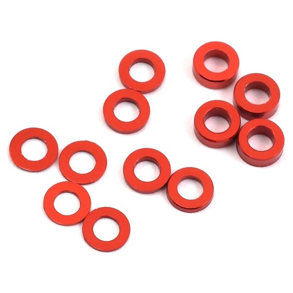 Protek RC Aluminum Ball Stud Washer Set, Red (0.5mm, 1.0mm & 2.0mm) (12)
