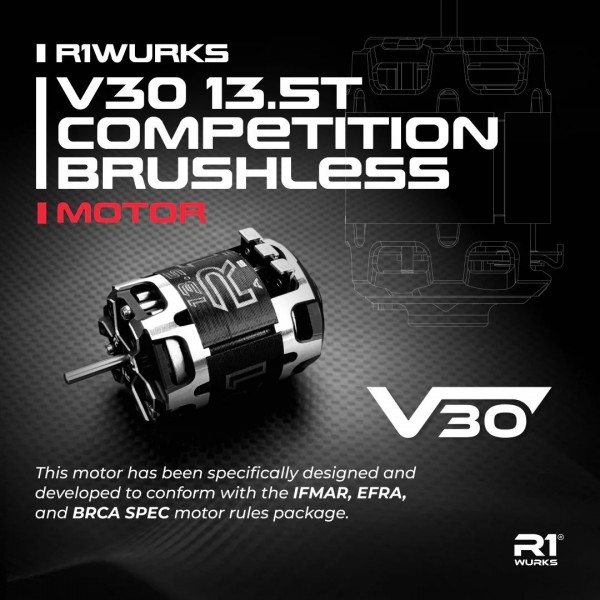 R1 Wurks V30 Competition Brushless Motor, 21.5T