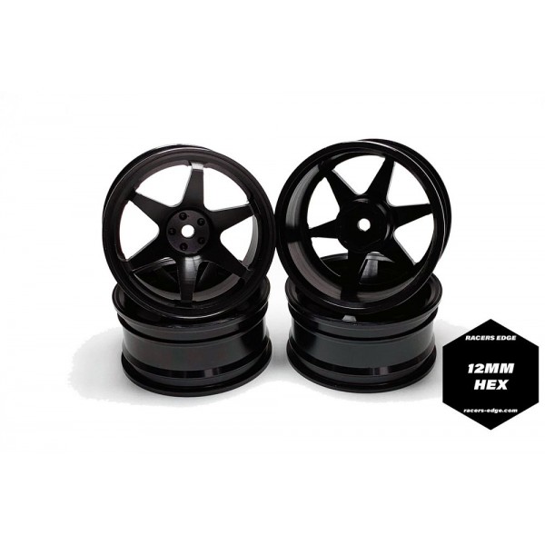 Racer's Edge Aluminum 1/10 On-Road Drifting Car Wheels, 6V Style, Black (4)