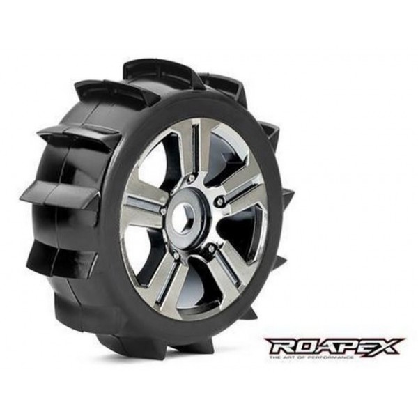 Roapex Paddle 1/8 Buggy Tires, Mounted on Chrome Black Wheels, 17mm Hex (1 pair)