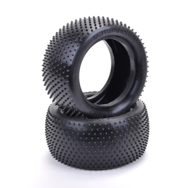 Schumacher Mini Pin 2 Rear Tires, Yellow (soft) compound (2)