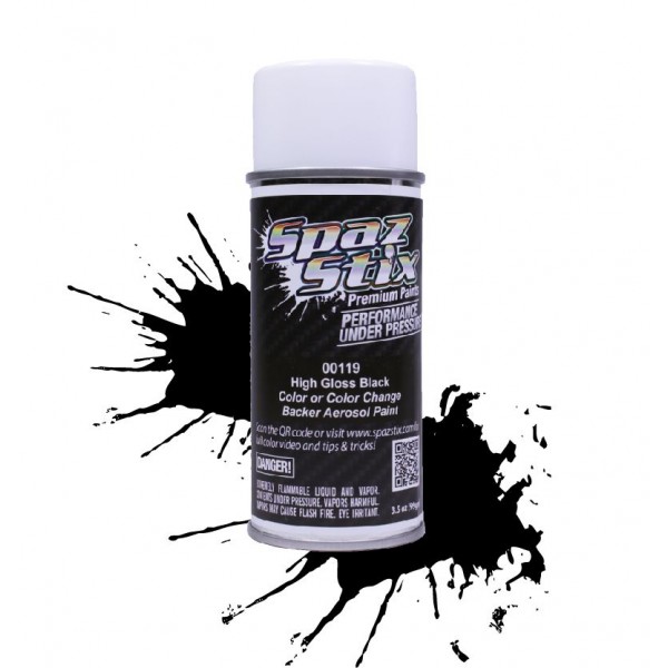 Spaz Stix High Gloss Black/Backer, Aerosol Paint, 3.5oz Can
