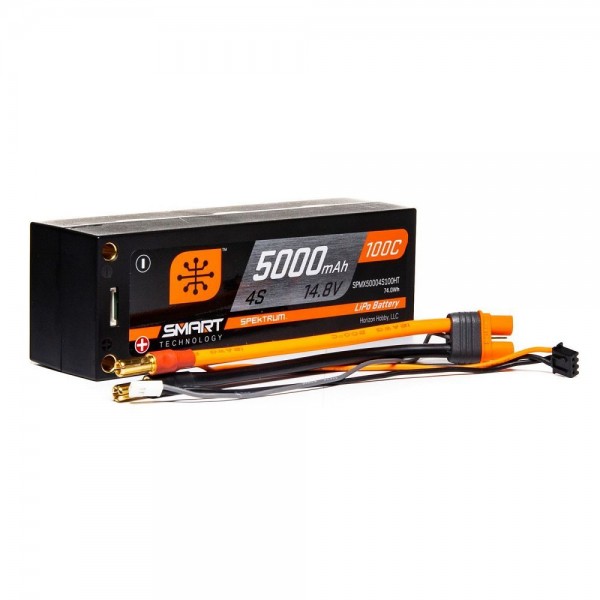 Spektrum 14.8V 5000mAh 4S 100C Smart LiPo Race Battery, Hardcase, with 5mm Tubes