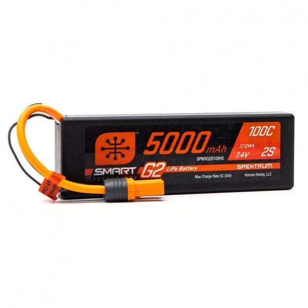 Spektrum 5000mAh 2S 7.4V Smart G2 Lipo 100C with IC5 Connector