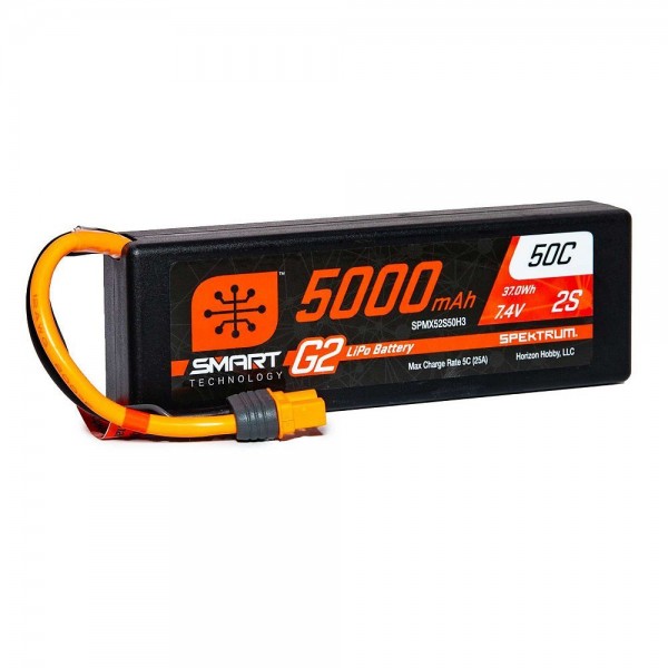 Spektrum 5000mAh 2S 7.4V Smart G2 Lipo 50C Hard Case with IC3 Connector