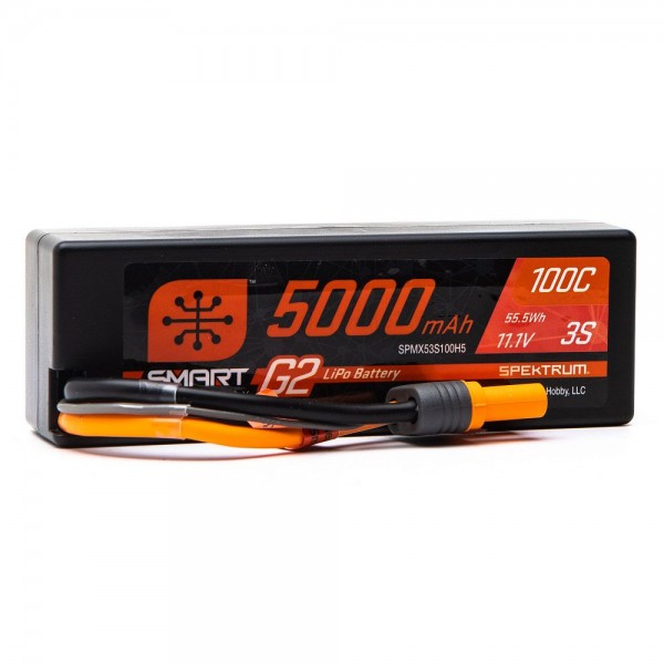 Spektrum 11.1V 5000mAh 3S 100C Smart G2 Hardcase Lipo Battery with IC5 Connector