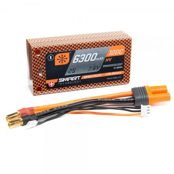 Spektrum 7.6V 6300mAh 2S 100C Smart LiPo Battery, Hardcase 5mm Tubes