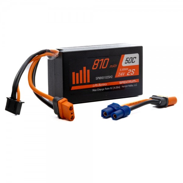 Spektrum 810mAh 2S 7.4V 50C Mini LiPo; IC2