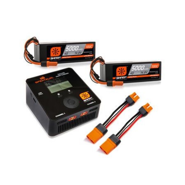 Spektrum Smart Powerstage 8S Surface Bundle: 5000mAh 4S LiPo Battery (2) / S2100 Charger