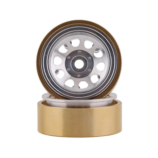 SCX24 1.0” Aluminum / Brass D Hole Beadlock Wheels (Silver) (2)
