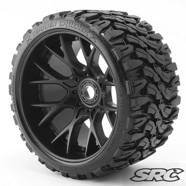 Sweep Racing Monster Truck Terrain Crusher Belted tires, preglued on WHD Black wheels (2)