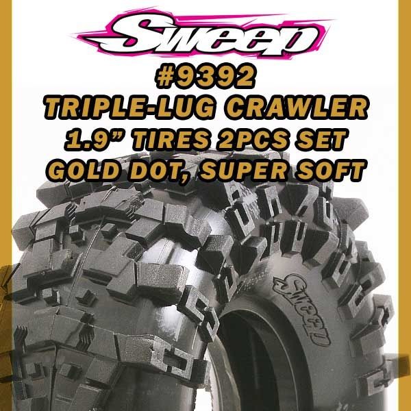 Sweep Racing Triple-Lug Rock Crawler 1.9" Gold (Super Soft) with Inserts (2)
