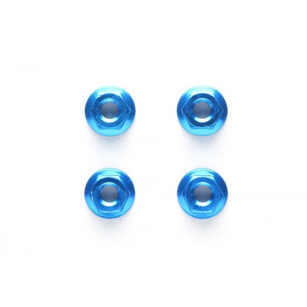 Tamiya 4mm Aluminum Serrated Wheel Nuts, Blue (4)