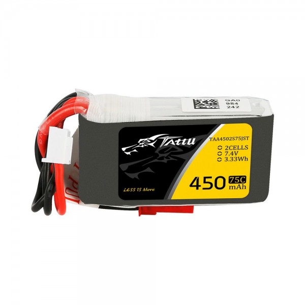 Tattu 450mAh 7.4V 75C 2S1P Lipo Battery Pack with JST-SYP Plug